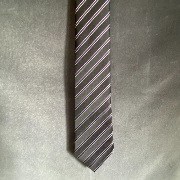 Black 100% Silk Maroon Blue & White Diagonal Stripes Jacquard Tie - Picture 1 of 9